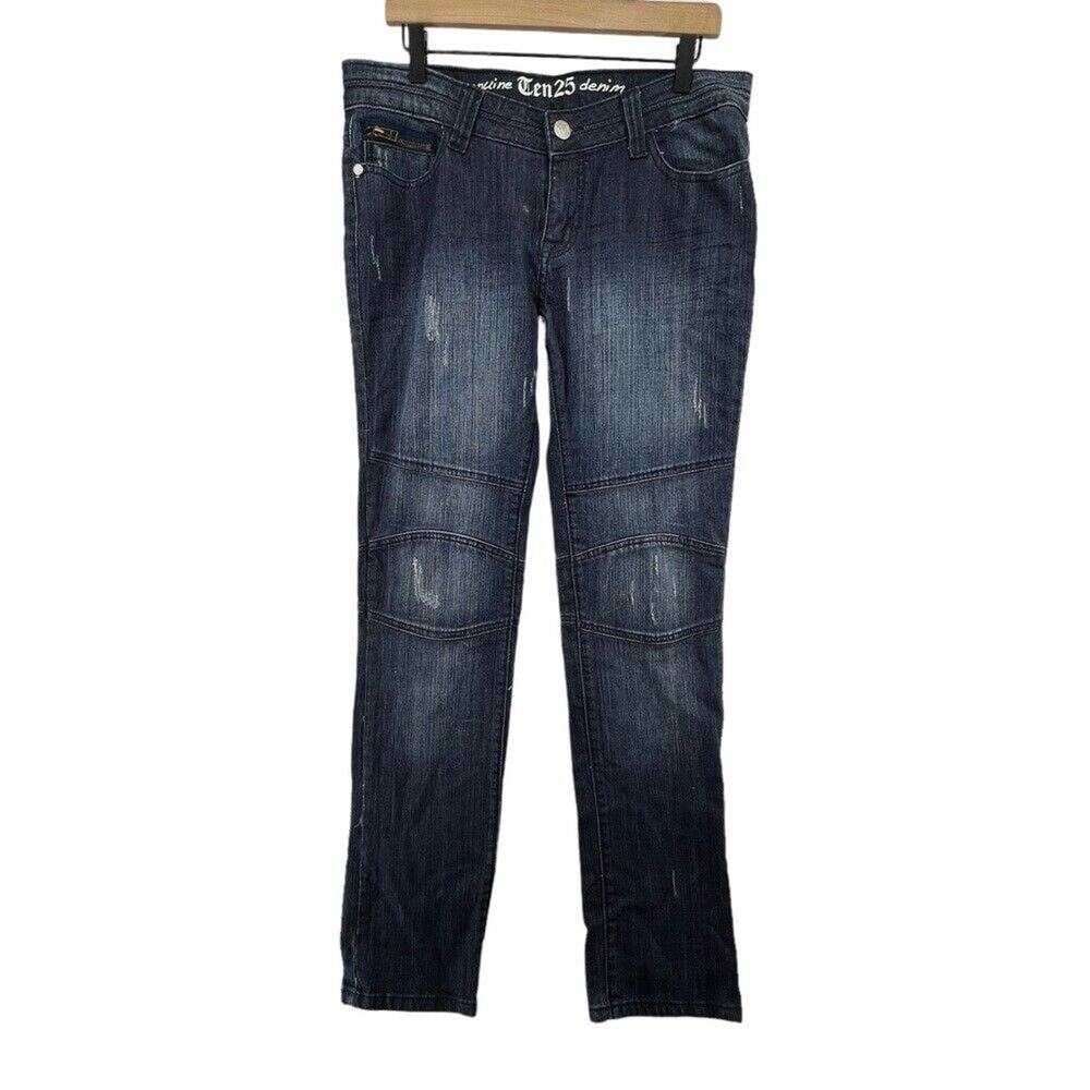 Ten 25 Denim Jeans Size 13/14 Cotton Stretch Distressed Straight Leg Medium Wash